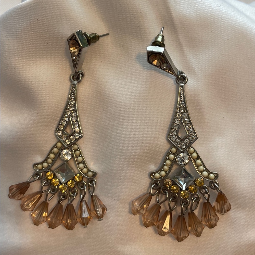 Vintage Elegant Silver Dangle Earrings with colored stones